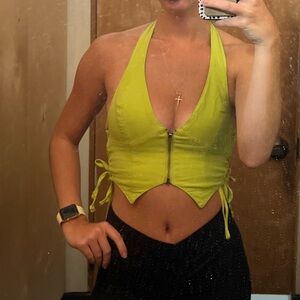 Urban Outfitters Lime Green Halter Zip-Up Top
